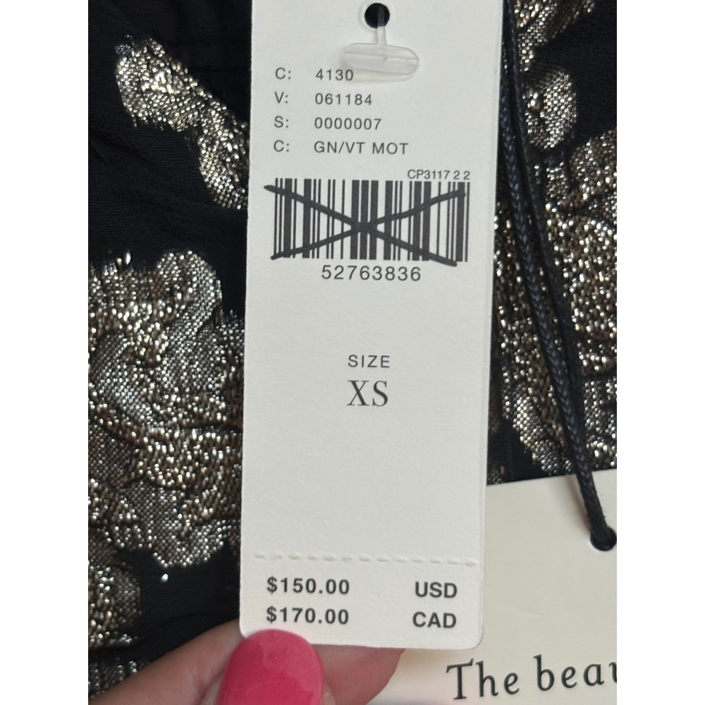 NWT Anthropologie Metallic Floral Mini Dress Black Gold XS Long Sleeve V-Neck - Picture 7 of 10